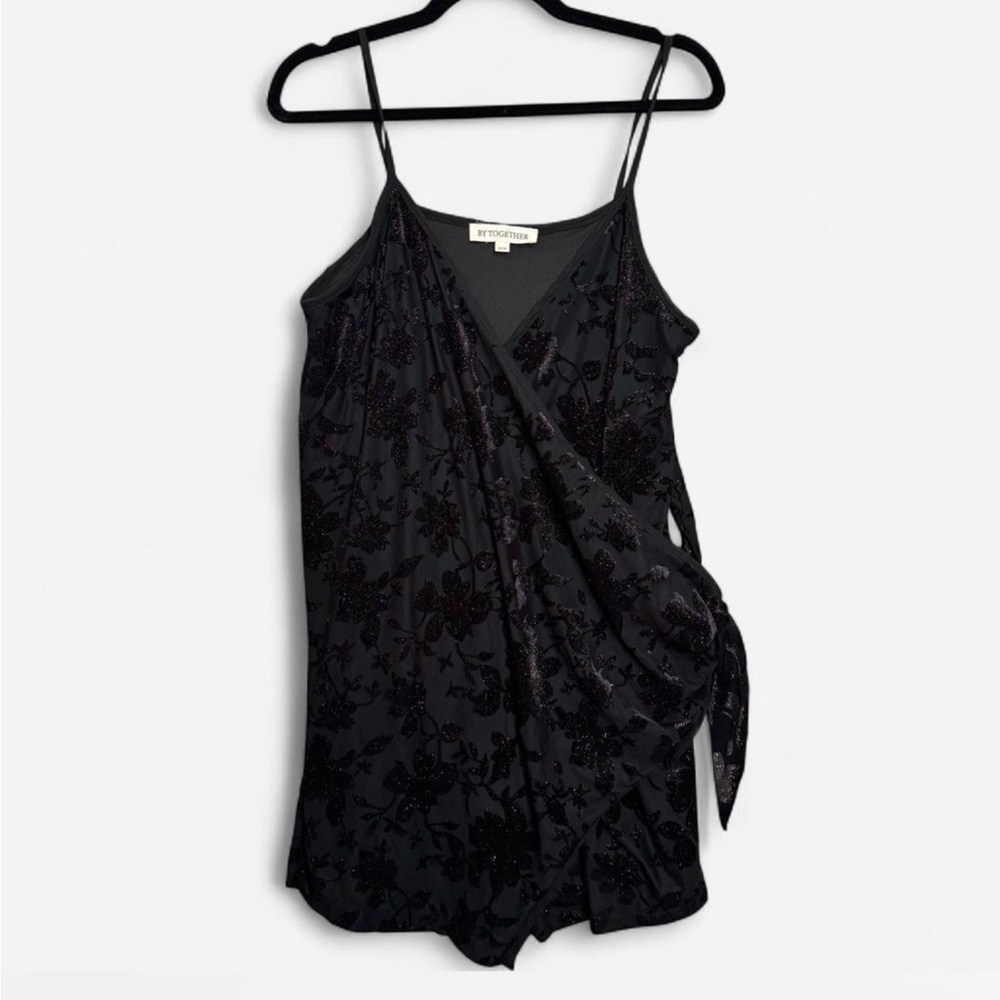 By Together Velvet Burnout Floral Mesh Wrap Tank‎ Y2K Whimsigoth Boho Sz M